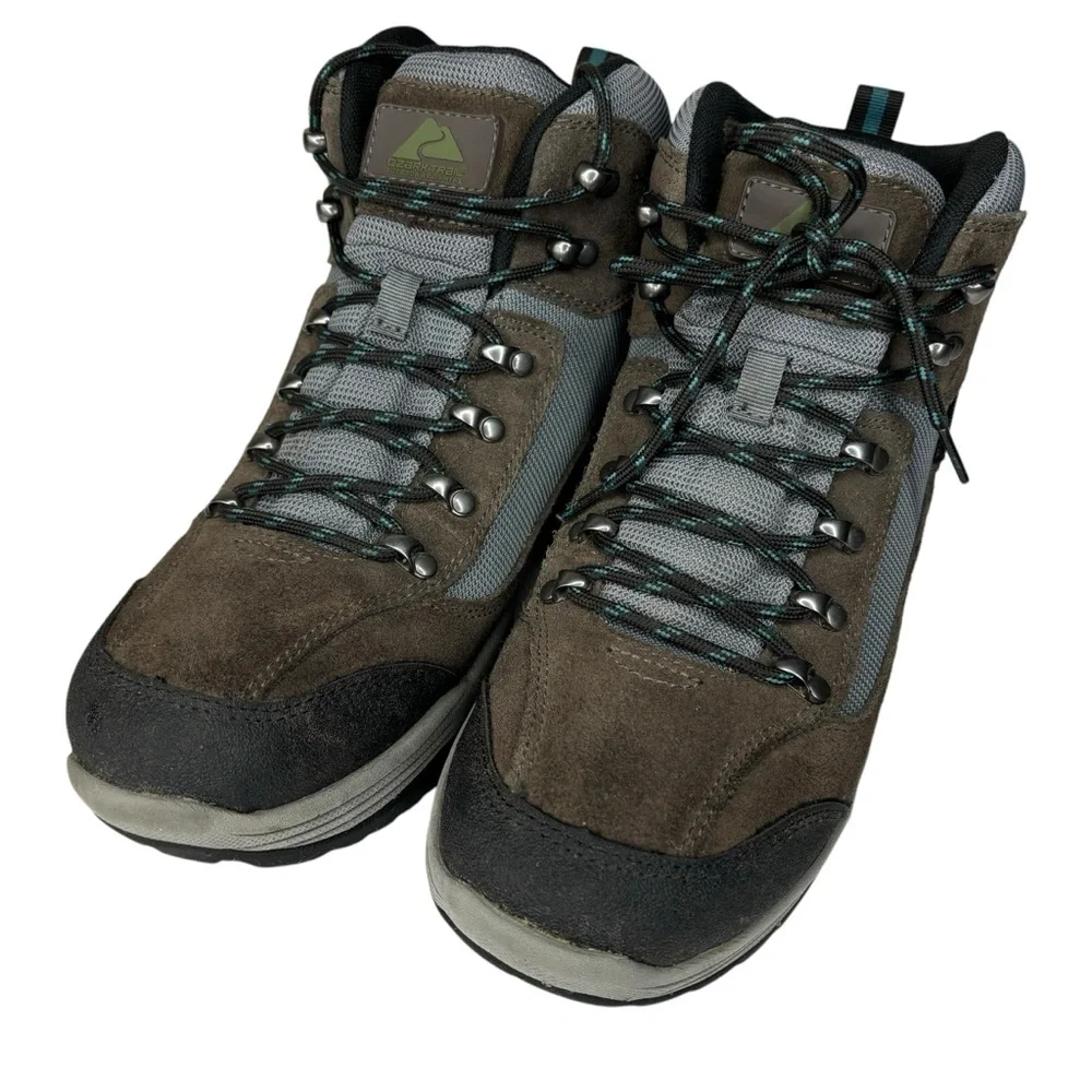Mens Ozark Trail Hiking Boots Gray & Black Leather Lace Up Waterproof Size 9.5